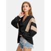 imageEXLURA Womens Oversized V Neck Henley Shirt Patchwork 2024 Color Block Sweatshirt Long Sleeve Button Pullover Tunic TopsBlack