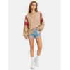 imageEXLURA Womens Oversized V Neck Henley Shirt Patchwork 2024 Color Block Sweatshirt Long Sleeve Button Pullover Tunic TopsKhaki