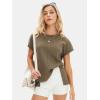 imageEXLURA Womens Summer Oversized Tops Short Sleeve Crewneck Waffle Shirts Casual Blouses Loose Tunic Fashion 2025Army Green