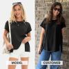 imageEXLURA Womens Summer Oversized Tops Short Sleeve Crewneck Waffle Shirts Casual Blouses Loose Tunic Fashion 2025Black