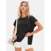 imageEXLURA Womens Summer Oversized Tops Short Sleeve Crewneck Waffle Shirts Casual Blouses Loose Tunic Fashion 2025Black
