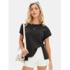 imageEXLURA Womens Summer Oversized Tops Short Sleeve Crewneck Waffle Shirts Casual Blouses Loose Tunic Fashion 2025Black