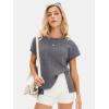 imageEXLURA Womens Summer Oversized Tops Short Sleeve Crewneck Waffle Shirts Casual Blouses Loose Tunic Fashion 2025Dark Grey
