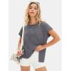 imageEXLURA Womens Summer Oversized Tops Short Sleeve Crewneck Waffle Shirts Casual Blouses Loose Tunic Fashion 2025Dark Grey