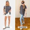 imageEXLURA Womens Summer Oversized Tops Short Sleeve Crewneck Waffle Shirts Casual Blouses Loose Tunic Fashion 2025Dark Grey