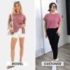 imageEXLURA Womens Summer Oversized Tops Short Sleeve Crewneck Waffle Shirts Casual Blouses Loose Tunic Fashion 2025Grey Purple