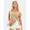 imageEXLURA Womens Summer Oversized Tops Short Sleeve Crewneck Waffle Shirts Casual Blouses Loose Tunic Fashion 2025Khaki
