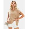imageEXLURA Womens Summer Oversized Tops Short Sleeve Crewneck Waffle Shirts Casual Blouses Loose Tunic Fashion 2025Khaki