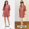 imageEXLURA Womens Summer Short Sleeve T Shirt Dress Casual Crewneck Resort Wear Tops Sundress Vacation Cruise Beach Outfits 2025Brick Red