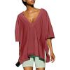 imageEXLURA Womens Casual Oversized V Neck TShirts Tops Reversible Athletic Workout Crew Neck Fashion Trendy TeeRed