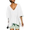 imageEXLURA Womens Casual Oversized V Neck TShirts Tops Reversible Athletic Workout Crew Neck Fashion Trendy TeeWhite