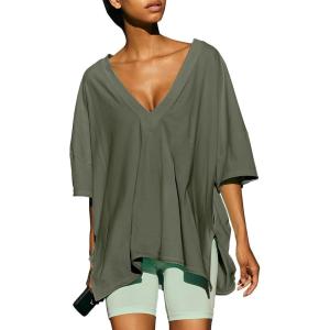 imageEXLURA Womens Casual Oversized V Neck TShirts Tops Reversible Athletic Workout Crew Neck Fashion Trendy TeeArmy Green