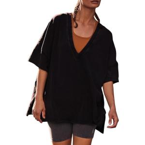 imageEXLURA Womens Casual Oversized V Neck TShirts Tops Reversible Athletic Workout Crew Neck Fashion Trendy TeeBlack
