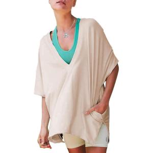 imageEXLURA Womens Casual Oversized V Neck TShirts Tops Reversible Athletic Workout Crew Neck Fashion Trendy TeeKhaki