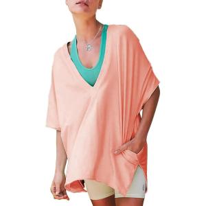 imageEXLURA Womens Casual Oversized V Neck TShirts Tops Reversible Athletic Workout Crew Neck Fashion Trendy TeePink