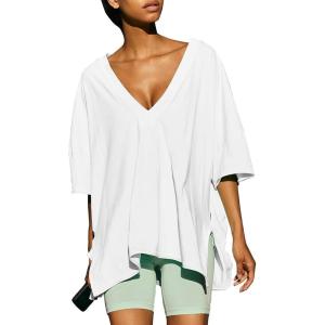 imageEXLURA Womens Casual Oversized V Neck TShirts Tops Reversible Athletic Workout Crew Neck Fashion Trendy TeeWhite
