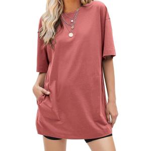 imageEXLURA Womens Summer Short Sleeve T Shirt Dress Casual Crewneck Resort Wear Tops Sundress Vacation Cruise Beach Outfits 2025Brick Red