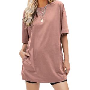 imageEXLURA Womens Summer Short Sleeve T Shirt Dress Casual Crewneck Resort Wear Tops Sundress Vacation Cruise Beach Outfits 2025Brown