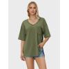 imageEXLURA Womens 2024 Summer Oversized T Shirts Loose Fit Short Sleeve V Neck Tops Athletic Workout Gym trendy TeeArmy Green