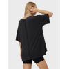 imageEXLURA Womens 2024 Summer Oversized T Shirts Loose Fit Short Sleeve V Neck Tops Athletic Workout Gym trendy TeeBlack