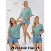 imageEXLURA Womens 2024 Summer Oversized T Shirts Loose Fit Short Sleeve V Neck Tops Athletic Workout Gym trendy TeeBlue Green