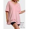 imageEXLURA Womens 2024 Summer Oversized T Shirts Loose Fit Short Sleeve V Neck Tops Athletic Workout Gym trendy TeePink