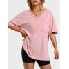 imageEXLURA Womens 2024 Summer Oversized T Shirts Loose Fit Short Sleeve V Neck Tops Athletic Workout Gym trendy TeePink