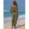 imageEXLURA Womens 2025 Summer Jumpsuits Casual Dressy One Piece Deep V Neck Batwing Short Sleeve Wrap Waist Romper with PocketsArmy Green