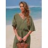 imageEXLURA Womens 2025 Summer Jumpsuits Casual Dressy One Piece Deep V Neck Batwing Short Sleeve Wrap Waist Romper with PocketsArmy Green