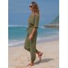 imageEXLURA Womens 2025 Summer Jumpsuits Casual Dressy One Piece Deep V Neck Batwing Short Sleeve Wrap Waist Romper with PocketsArmy Green