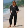 imageEXLURA Womens 2025 Summer Jumpsuits Casual Dressy One Piece Deep V Neck Batwing Short Sleeve Wrap Waist Romper with PocketsBlack