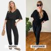 imageEXLURA Womens 2025 Summer Jumpsuits Casual Dressy One Piece Deep V Neck Batwing Short Sleeve Wrap Waist Romper with PocketsBlack