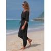 imageEXLURA Womens 2025 Summer Jumpsuits Casual Dressy One Piece Deep V Neck Batwing Short Sleeve Wrap Waist Romper with PocketsBlack