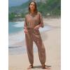 imageEXLURA Womens 2025 Summer Jumpsuits Casual Dressy One Piece Deep V Neck Batwing Short Sleeve Wrap Waist Romper with PocketsCoffee
