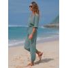 imageEXLURA Womens 2025 Summer Jumpsuits Casual Dressy One Piece Deep V Neck Batwing Short Sleeve Wrap Waist Romper with PocketsGrey Blue