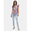 imageEXLURA Womens Button Down Blouses Casual Ruffle Cap Sleeve Crewneck 2025 Summer Tops Peplum Drawstring Dressy Work ShirtsPurple