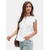 imageEXLURA Womens Button Down Blouses Casual Ruffle Cap Sleeve Crewneck 2025 Summer Tops Peplum Drawstring Dressy Work ShirtsWhite