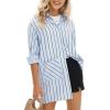 imageEXLURA Womens Button Down Shirts Oversized Striped Shirt Dress Long Sleeve Collared Blouses with Pockets Beach Casual OutfitsBlue