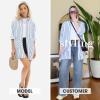 imageEXLURA Womens Button Down Shirts Oversized Striped Shirt Dress Long Sleeve Collared Blouses with Pockets Beach Casual OutfitsBlue