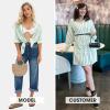 imageEXLURA Womens Button Down Shirts Oversized Striped Shirt Dress Long Sleeve Collared Blouses with Pockets Beach Casual OutfitsGreen