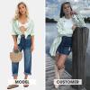 imageEXLURA Womens Button Down Shirts Oversized Striped Shirt Dress Long Sleeve Collared Blouses with Pockets Beach Casual OutfitsGreen