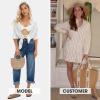 imageEXLURA Womens Button Down Shirts Oversized Striped Shirt Dress Long Sleeve Collared Blouses with Pockets Beach Casual OutfitsLight Apricot Blue