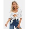 imageEXLURA Womens Button Down Shirts Oversized Striped Shirt Dress Long Sleeve Collared Blouses with Pockets Beach Casual OutfitsLight Apricot Blue