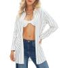 imageEXLURA Womens Button Down Shirts Oversized Striped Shirt Dress Long Sleeve Collared Blouses with Pockets Beach Casual OutfitsLight Apricot Blue