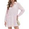 imageEXLURA Womens Button Down Shirts Oversized Striped Shirt Dress Long Sleeve Collared Blouses with Pockets Beach Casual OutfitsPink