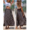 imageEXLURA Womens Floral Print High Waisted Wrap Long Maxi Skirts Ruffle Hem Self Tie Knot Summer Chiffon Midi Skirts 2025Black Floral