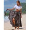 imageEXLURA Womens Floral Print High Waisted Wrap Long Maxi Skirts Ruffle Hem Self Tie Knot Summer Chiffon Midi Skirts 2025Black Floral