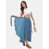 imageEXLURA Womens Floral Print High Waisted Wrap Long Maxi Skirts Ruffle Hem Self Tie Knot Summer Chiffon Midi Skirts 2025Blue Floral