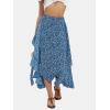 imageEXLURA Womens Floral Print High Waisted Wrap Long Maxi Skirts Ruffle Hem Self Tie Knot Summer Chiffon Midi Skirts 2025Blue Floral