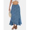 imageEXLURA Womens Floral Print High Waisted Wrap Long Maxi Skirts Ruffle Hem Self Tie Knot Summer Chiffon Midi Skirts 2025Blue Floral
